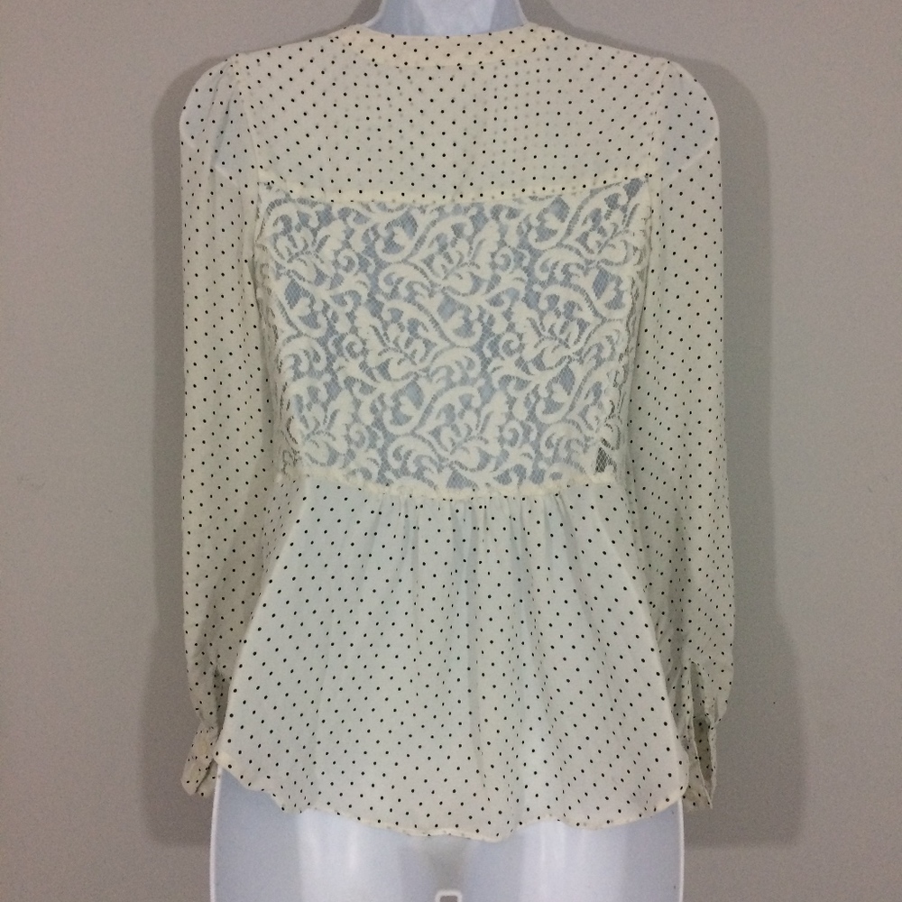 Candies Womens XS Black & White Polkadot Lace Top - Picture 4 of 7